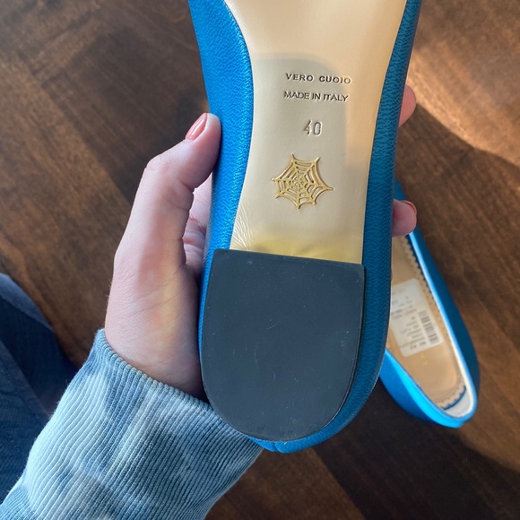 RARE Charlotte Olympia Blue and Gold Leather Loafers Size 40 - Picture 3 of 5